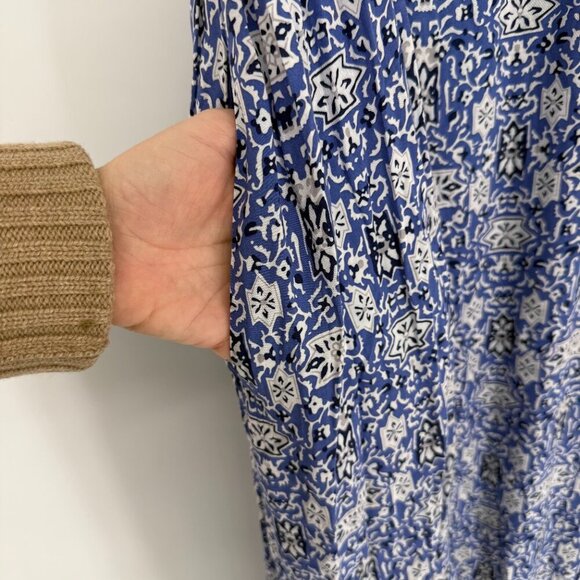 Chelsea & Theodore Square Neck Tiered Maxi Dress Size Medium Blue White Beachy - Picture 6 of 9